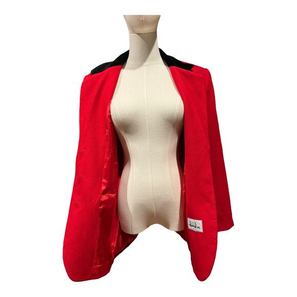 Vintage 90’s David N Red Wool Fitted Blazer with Black Velvet trim size medium - Picture 9 of 10